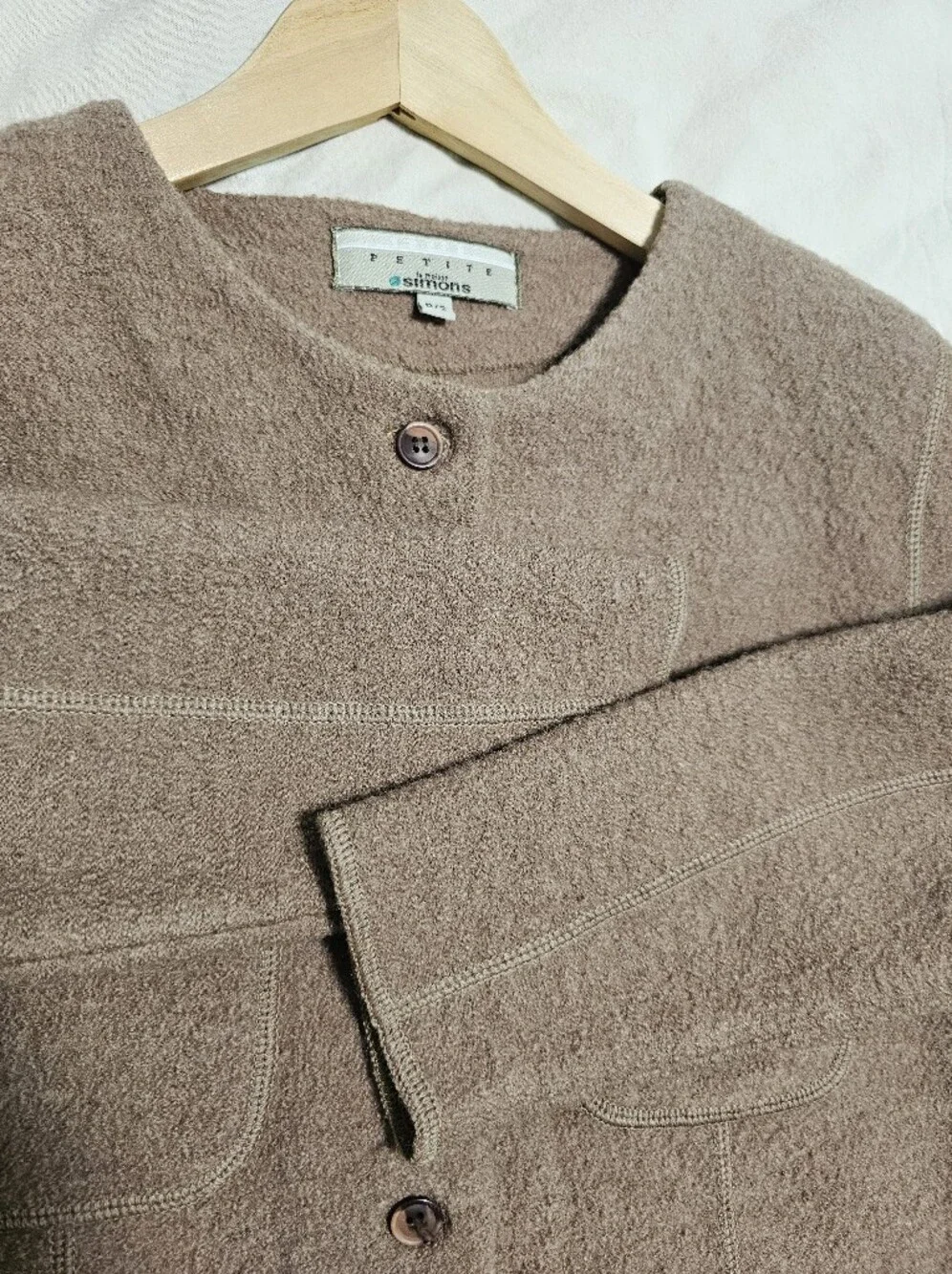 Vintage Simons Brown 100% Boiled Wool Jacket Blazer Size S Made In Hong Kong - Picture 10 of 11